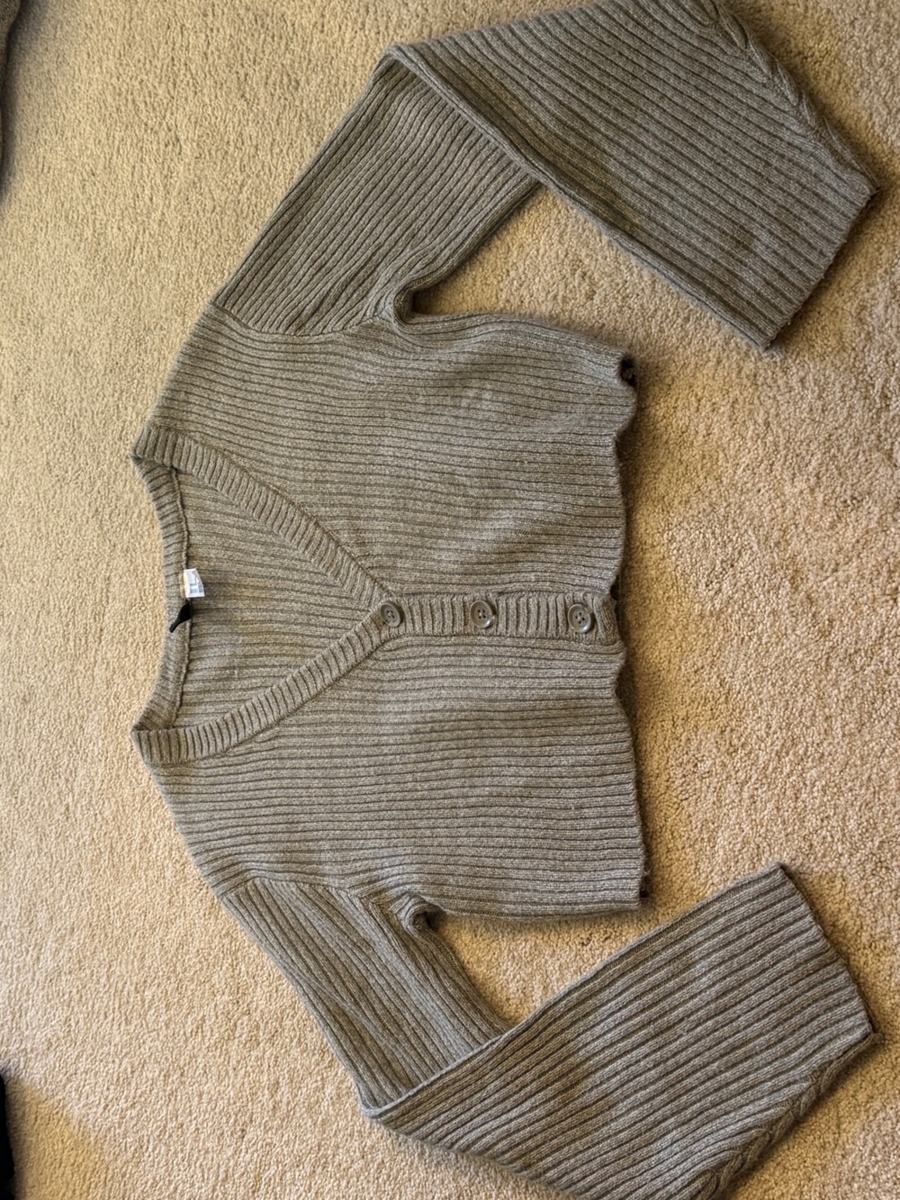 H&M Cropped Ribbed V-Neck Button Cardigan - Gray